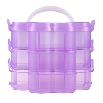 

3-Tier Clear Plastic Stackable Organiser Storage Hobby Craft Box Container Jewellery Case - Purple
