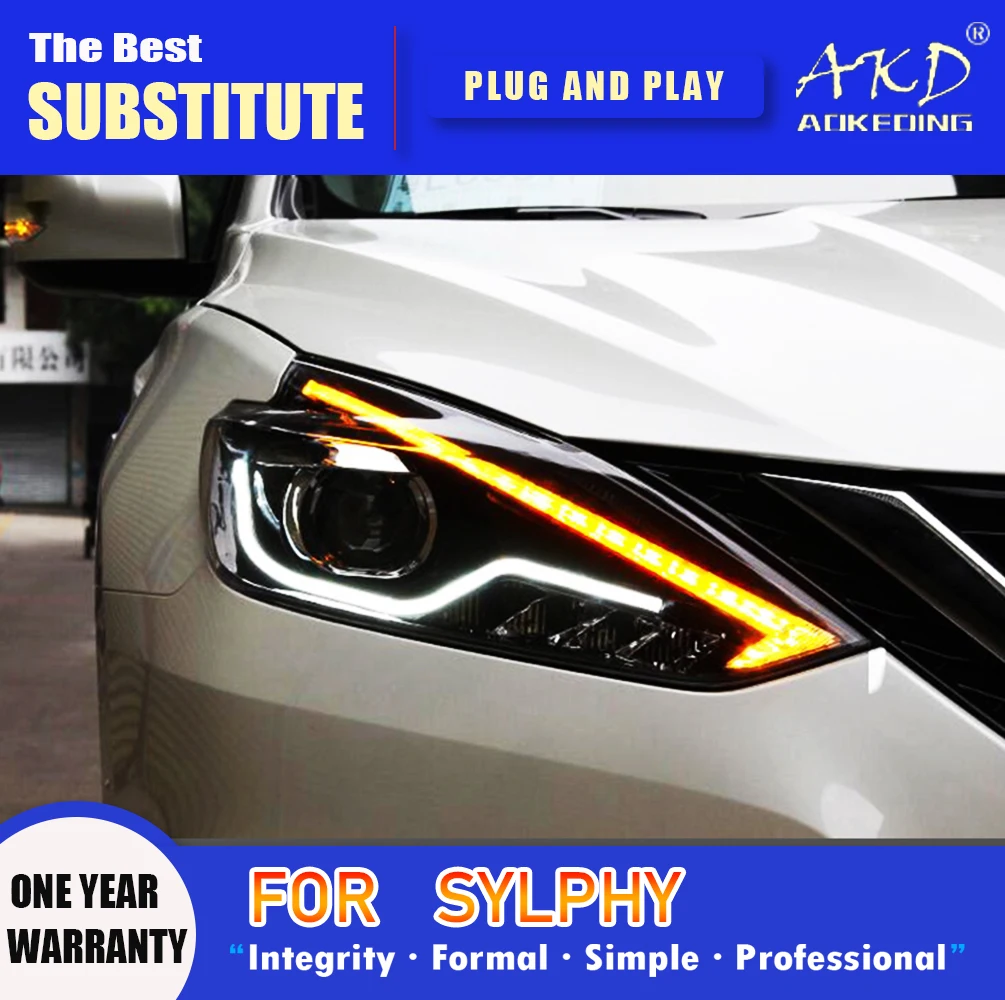 日産 sylphy セントラ akd スタイリングヘッドライトヘッドライト 2016-2018 drl 隠れた選択ヘッド ランプエンジェル目ビーム カースタイリングヘッドライト互換性と互換性がある日産シルフィ