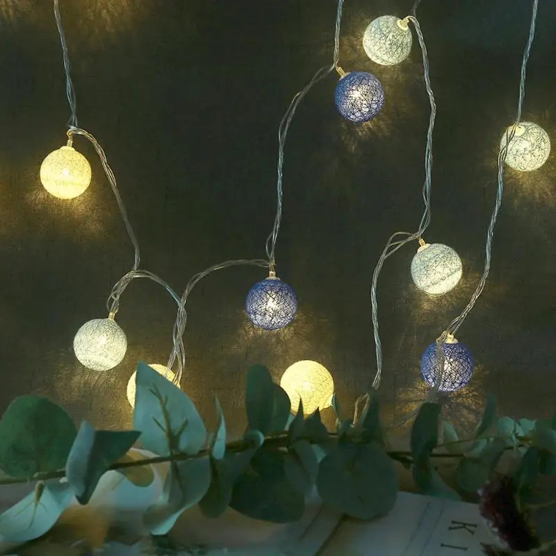 20LED Cotton Balls String Lights Garland Fairy Lamp with Remote Control Christmas Tree Wedding Home Decoration Battery Powered - Испускаемый цвет: Синий
