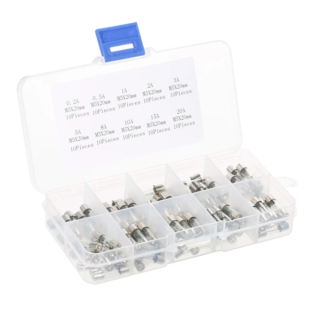 

100pcs 5x20mm Fast-blow Glass Tube Fuses Assorted Kit Amp 0.2A 0.5A 1A 2A 3A 5A 8A 10A 15A 20A