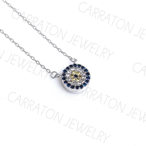 White Gold Color KALETINE подлинное 925 пробы Серебряное ожерелье Турция круглый зловещий глаз ожерелье s AAA CZ для женщин звено цепи ювелирные изделия KLTN021 - Окраска металла: White Gold Color