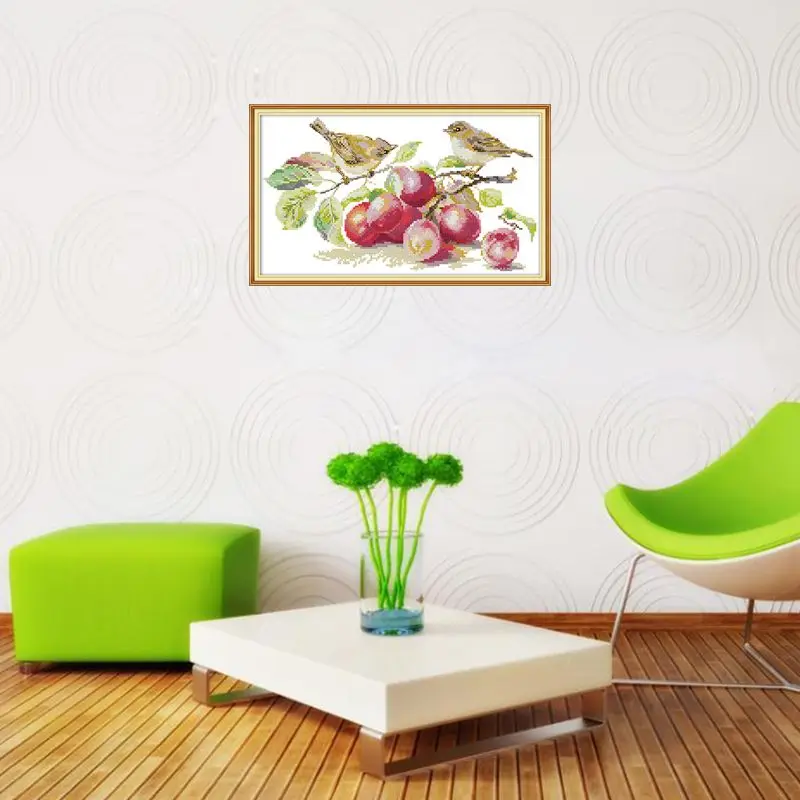 Bird Apricot DIY Handmade Needlework Counted 14CT Printed Cross Stitch Embroidery Kit Set Home Decoration Q6PE