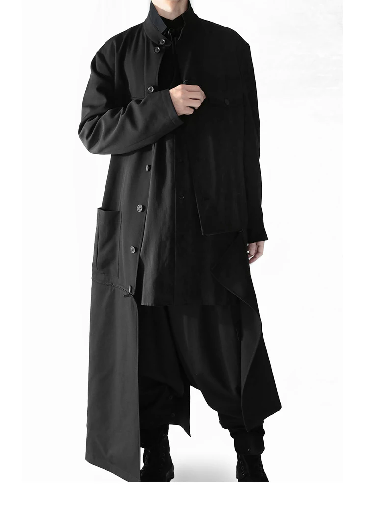 

Winter Trendy Men's Fashion Personality Zipper And Detachable Two-Piece Worsted Long Black Trench Coat