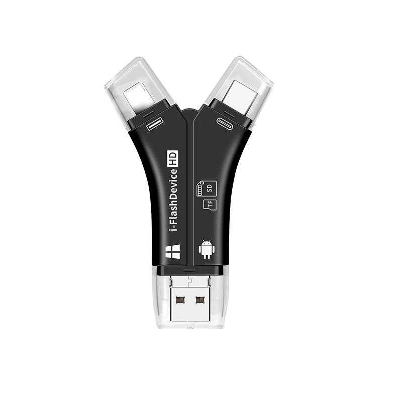 4 в 1 флэш-накопитель Micro usb type C TF SD считыватель карт OTG адаптер для iPhone XS MAX XR 5 6 7 8 x для Macbook Android телефон - Цвет: Black