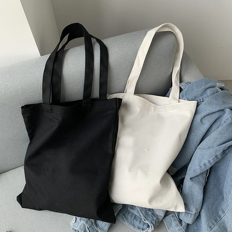 Fashion Harajuku Solid Color Canvas Shopper Bag Korean Women's College Ulzzang ​Bag Black Large Capacity White DIY ​Shoulder Bag