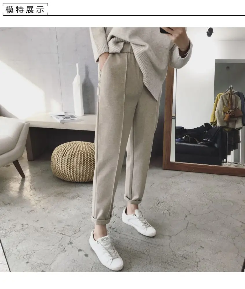nike sweatpants BGTEEVER Winter Thicken Women Pencil Pants Wool Pants Female Autumn High Waist Loose Trousers Capris Soft Good Fabric BGTEEVER plaid pants