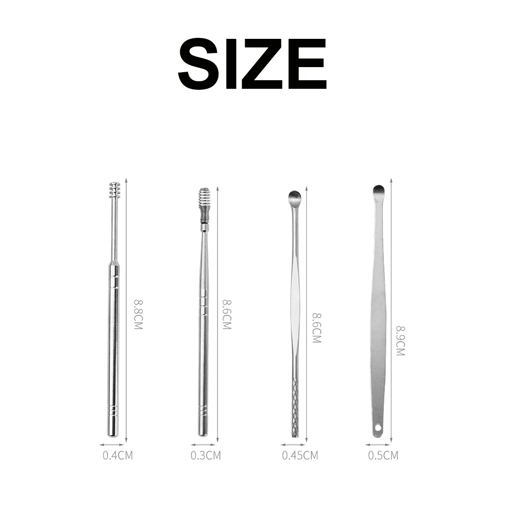 6PCS Ear Cleaner Wax Removal Tool Earpick Sticks Earwax Remover Curette Ear Pick Cleaning Ear Cleanser Spoon Health Care Earpick