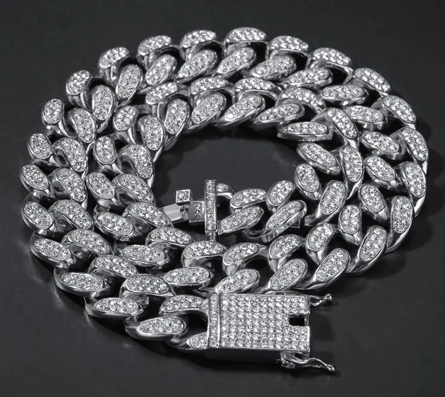 20 мм Iced Out Полный Кристалл Майями кубинская цепочка Ожерелье для мужчин хип хоп ювелирные изделия N333 - Окраска металла: silver color