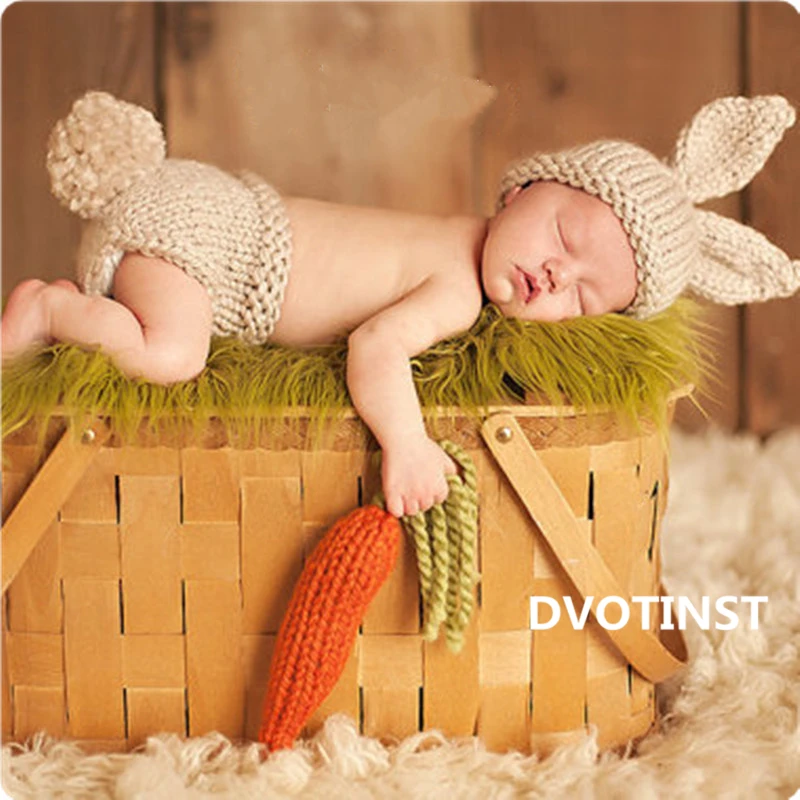 Hat Pants Carrot Dvotinst/реквизит для новорожденных; мягкий костюм для маленьких мальчиков и девочек; вязаный комплект одежды с кроликом для новорожденных; реквизит для фотосессии; аксессуары - Цвет: Hat Pants Carrot