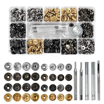 

HOT-126 Set Leather Rivets Kit Metal Snap Fasteners Leather Snaps Button Kit 12.5mm 10mm with Fastener Tool for Clothing
