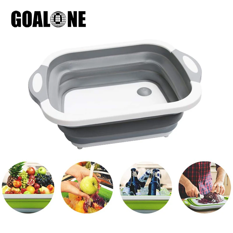 

GOALONE Collapsible Wash Basin Foldable Cutting Board Vegetable Tub Drain Basket with Draining Plug for Kitchen Travel Camping
