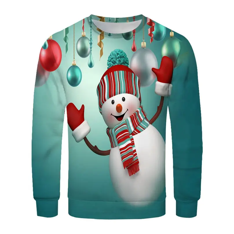 Christmas Couple's 3-D Printed Men and Women Tops Cotton Long-sleeved T Shirt Round Collar Christmas Blouse Casual Tee 4S13 (37)