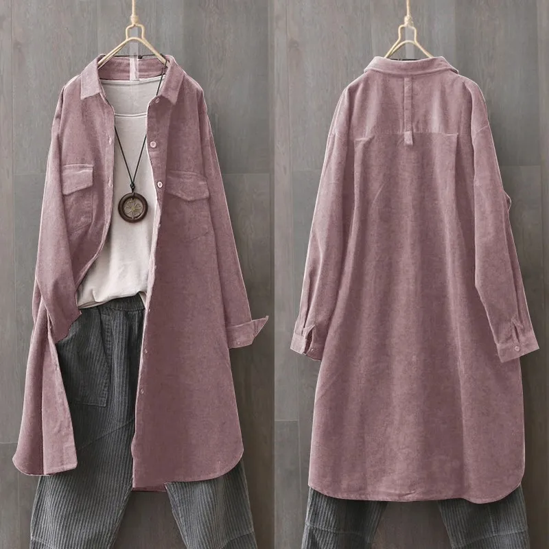 

Vintage Casual Cardigans Shirts ZANZEA 2020 Women's Corduroy Blouse Long Sleeve Spring Tunic Female Button Down Blusas Oversized