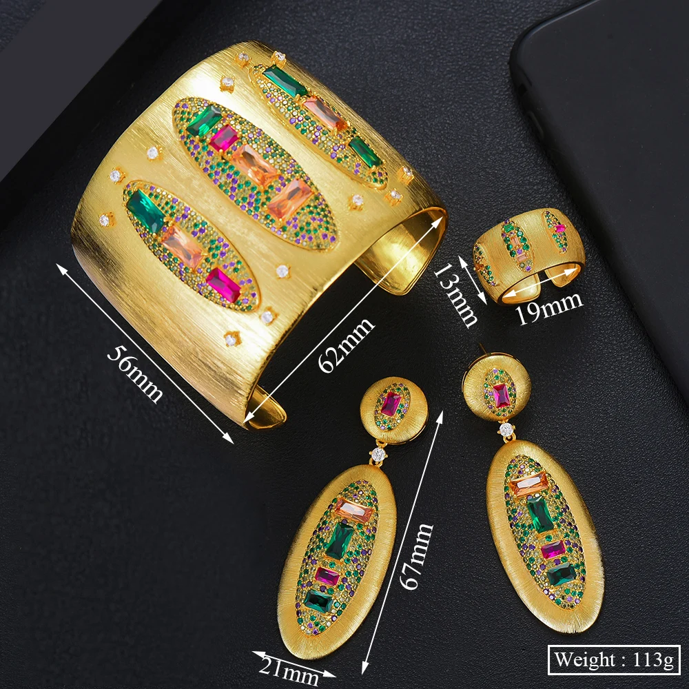 Missvikki Luxury Gorgeous DUBAI Style Wide Bangle Earrings Ring Jewelry Set for Bridal Wedding Christmas New