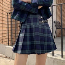 Новые клетчатые юбки для женщин, свободные юбки с высокой талией Harajuku, плиссированные юбки с цепочкой, хлопковые школьные юбки для девочек, модная женская юбка