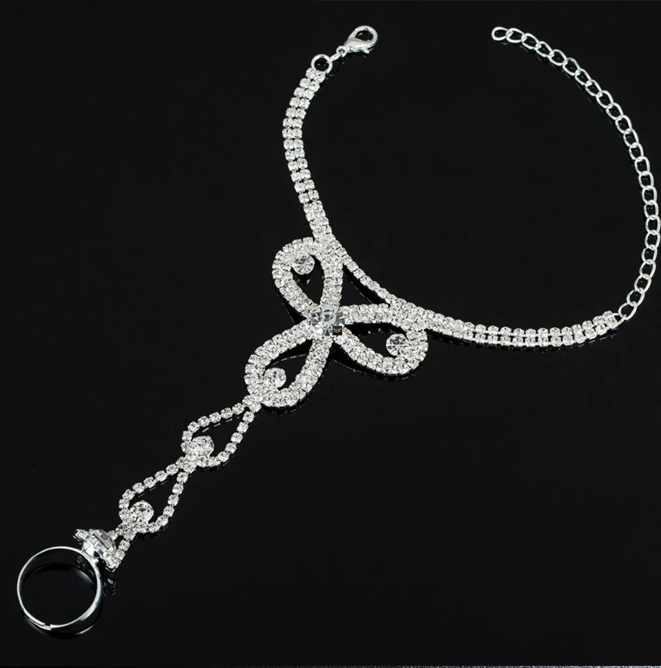 YFJEWE медная Цепочка-коготь для женщин со стразами, свадебные браслеты-манжеты в форме капли воды, модный браслет, ювелирные изделия B195
