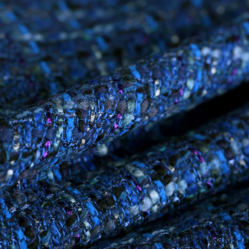 

140CM Wide 420G/M Weight Blue Tweed Knitted Wool & Acrylic & Polyester Fabric for Autumn Dress Coat Jacket E1174