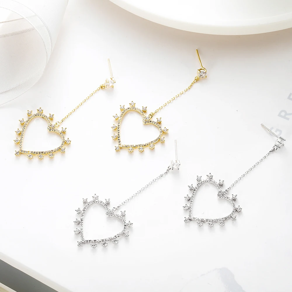 

WYBU Heart Zironia Drop Earrings for Women Trendy Styles 925 Sterling Silver Minimalist Simple Ear Silver Anti-allergy Jewelry