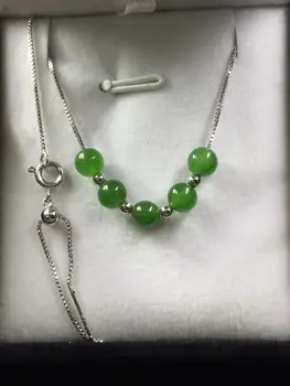 

Natural Hetian yu 925 silver inlaid necklace exquisite design bare stone size 6m gift box)