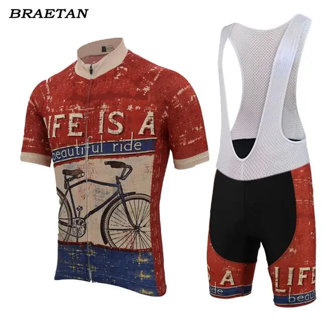 men life is a beautiful ride cycling set cycling wear summer short sleeve cycling clothing 9D gel pad bib pants braetan - Цвет: style photos