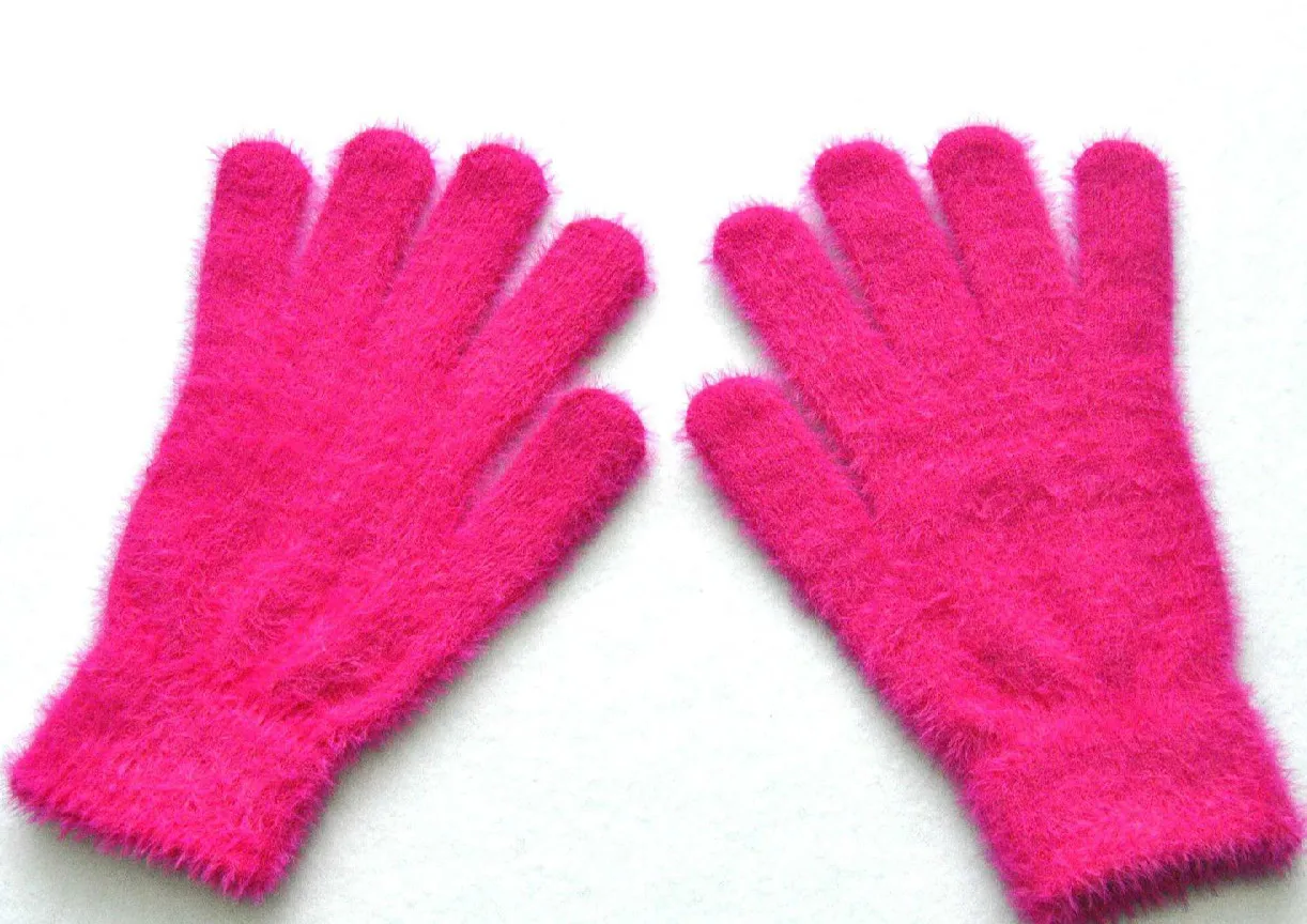 Imitate Mink Wool Knitting Glove Male Ma'am Winter Cycling Keep Warm Thickening Increase Down Gloves Quality Fingers Gaunlets - Цвет: roseo