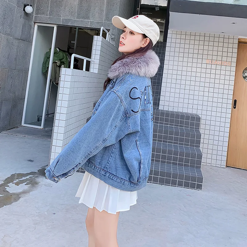 

Photo Shoot 2019 Winter New Style Korean-style Sequin Students Loose Cowboy Brushed And Thick Cotton Overcoat