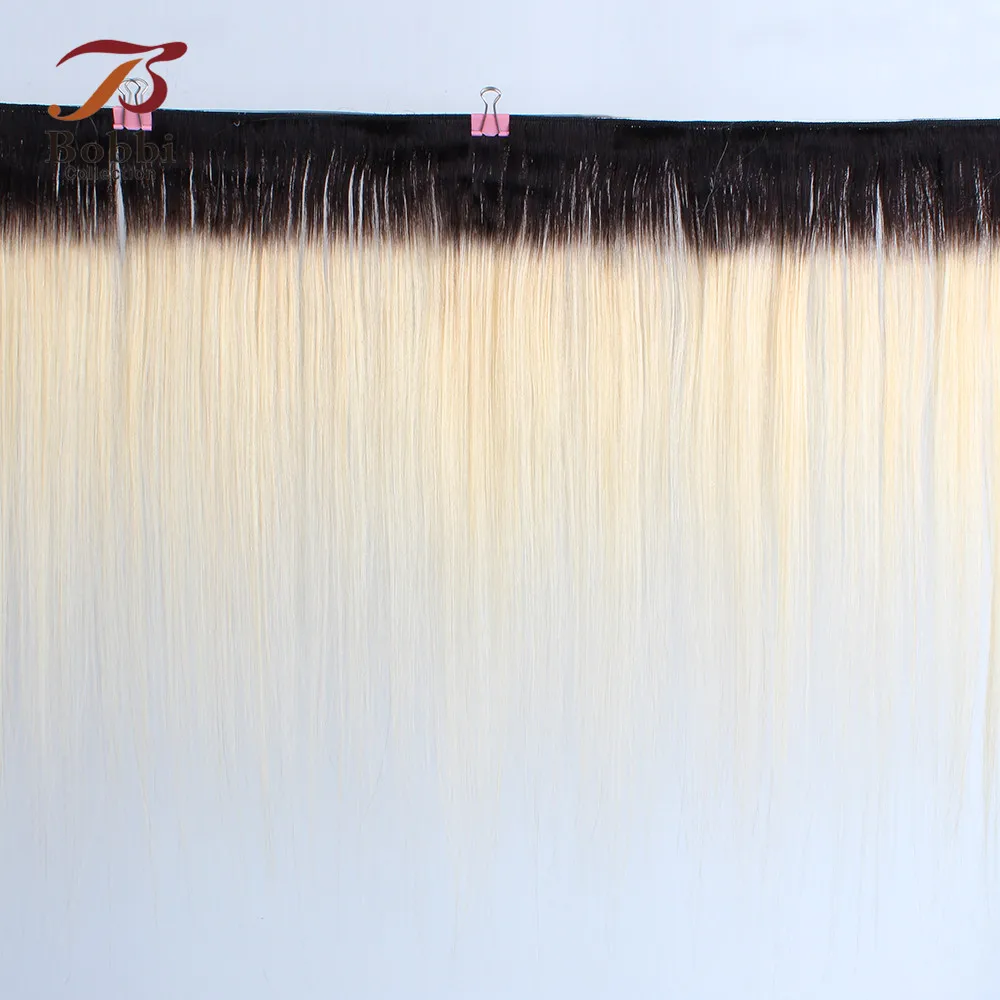 BOBBI Коллекция T 1B 613 темный корень Платина блонд пряди с закрытием бразильские прямые не Реми человеческие волосы 10-28 дюймов
