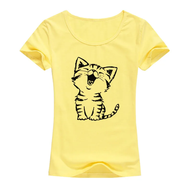 

New 2019 Summer Fashion Women T-shirt Short Sleeve Femininas Cat Print Tops Elastic Cotton T-shirt Tees