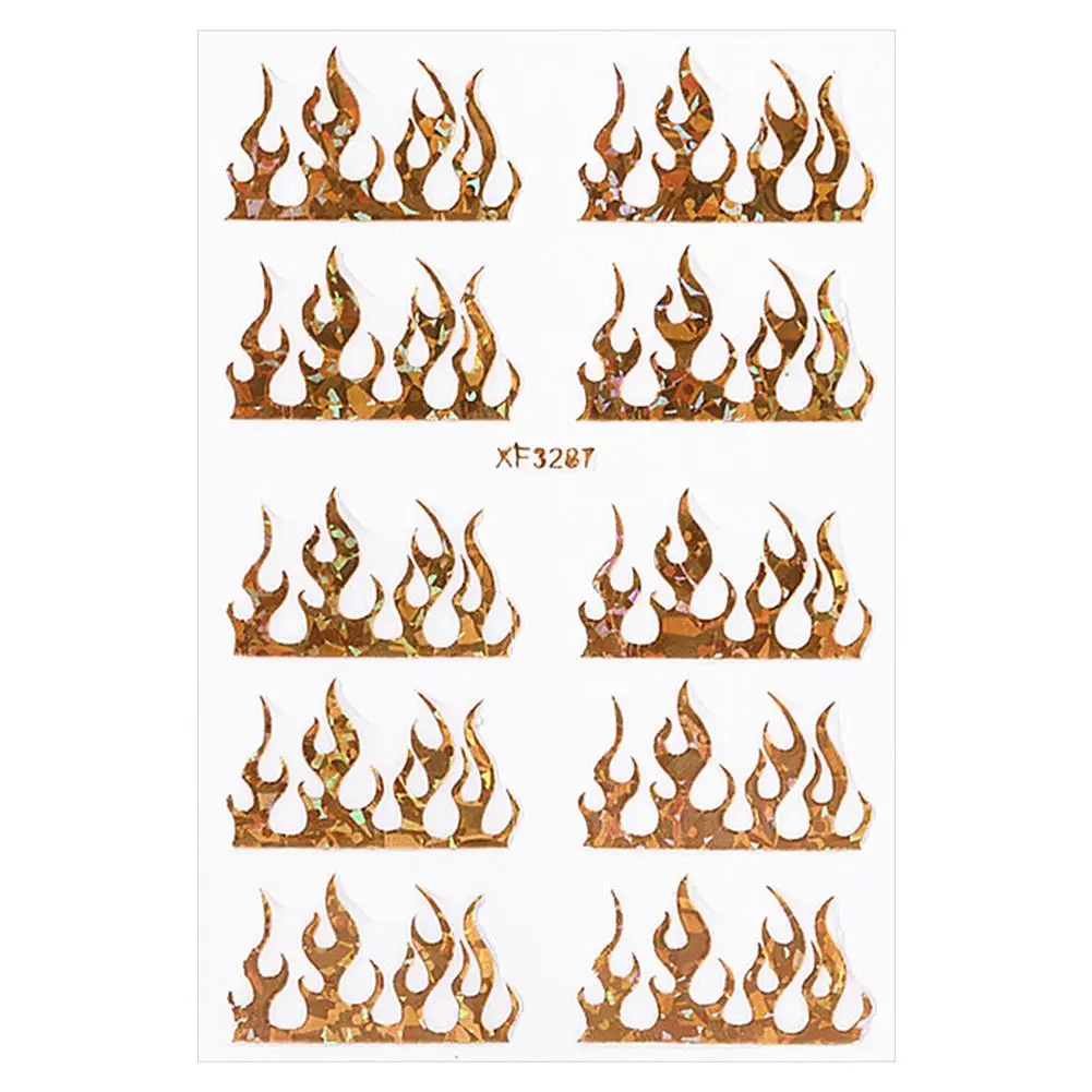 Пламя Стиль Голографическая фольга для ногтей огненный дизайн ногтей перевод рисунка наклейка водная горка дизайн ногтей наклейки Маникюр декорация 9,2*6,4 см - Цвет: Gold