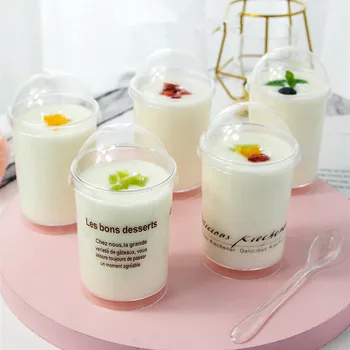 

50pcs 160ml yogurt cup pudding DIY baking jelly dessert cups party favors hard plastic transparent disposable cup with lid
