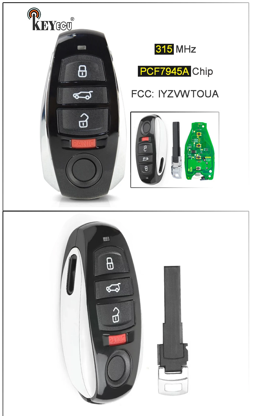 KEYECU 315 МГц 7953 чип 3+ 1 4 Кнопка Замена смарт-карты дистанционного брелока для Volkswagen T* ouareg 2011