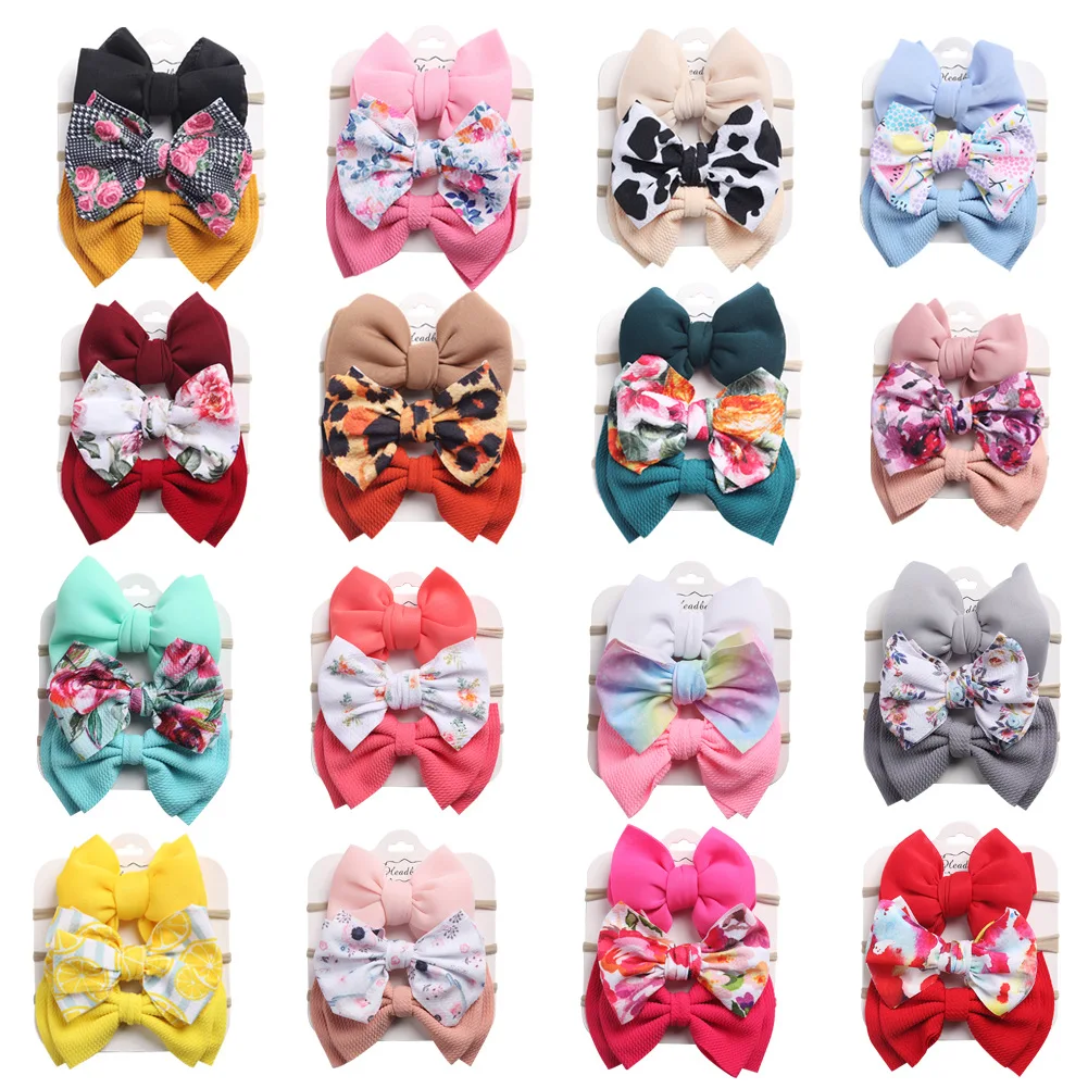 3Pcs/Set Baby Nylon Headbands Newborn Hair Bows Accessories for Girls Elastic Hairbands Soft Floral Printing Infant Traceless 3pcs set baby girl headbands bow hair tie soft nylon elastic rubber band head rope newborn hair accessories hairbands headwrap