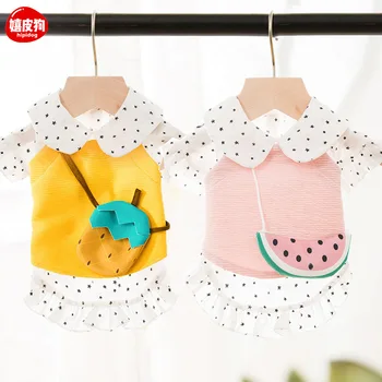 

The dog clothes paragraphs spring summer T-shirt cat vest thin air cartoon cat clothes pineapple small dogs skirt
