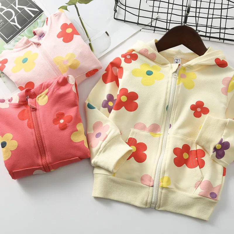 

1169 Color Flower Full Printed CHILDREN'S Jacket 2020 Spring Girls Casual Zipper Hoodle