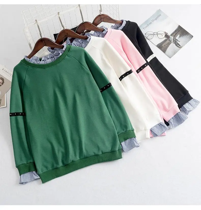 5XL 6XL Plus Size Autumn Women Sweatshirt Winter Casual Long Sleeve Striped Patchwork Pullover Large Size Loose Sweatshirts Tops