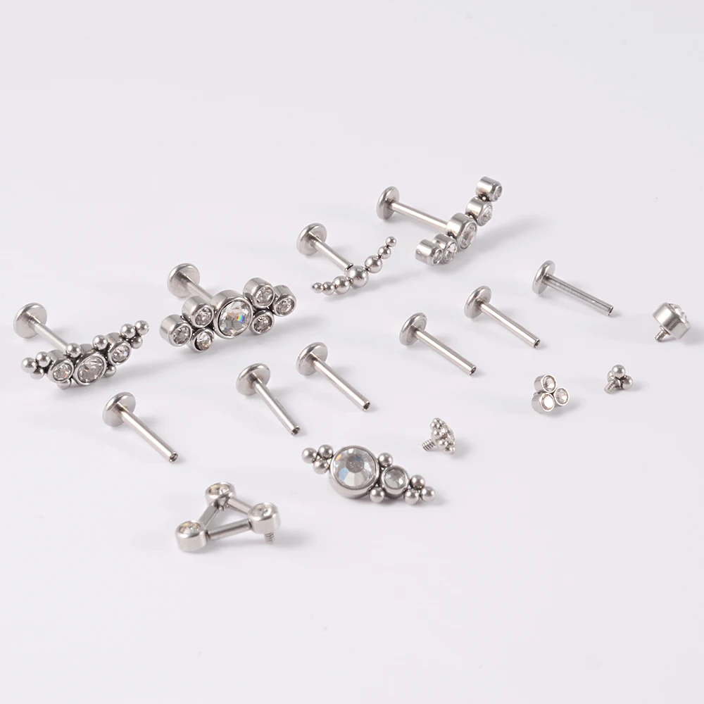G23 Titanium&Steel Zircon Labret Lip Ring Ear Stud Ear Tragus Cartilage Helix Conch Lobe Piercing Earrings Body Jewelry 16g 1pcs piercing jewelry body piercing earrings ear piercing jewelry ear studs metal jewelry body piercing jewelry body jewelry