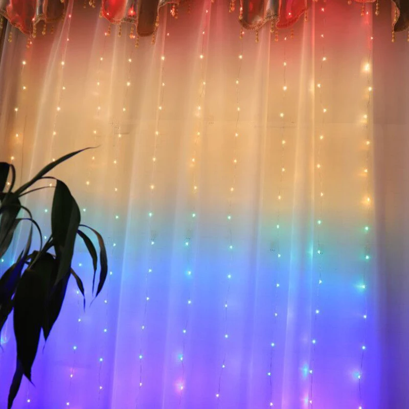 1.5 * 2M LED Rainbow Curtain Light USB Eight Function Mode Fairy Lights String Christmas Wedding Party Indoor Outdoor Decoration