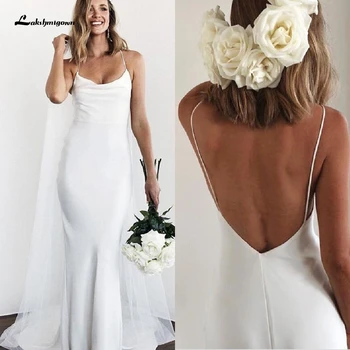 

Lakshmigown Princess Mermaid Wedding Dress Spaghetti Straps Beach Bride Dress Sexy Backless Wedding Gowns 2020 Robe Noiva