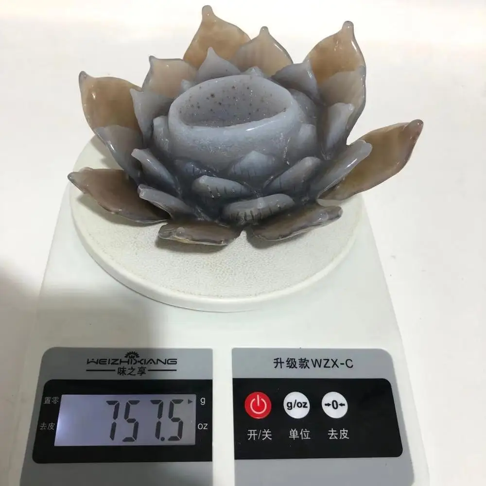 Натуральный агат Geode Lotus Drusy Druse Статуэтка Кристалл кварц драгоценный камень ручной резное исцеление для украшения дома подарок и DD - Цвет: Lotus  4