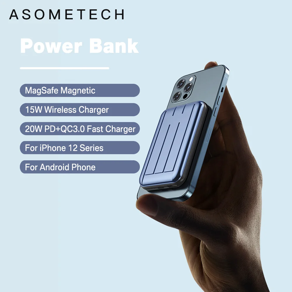 Banco de energía magnético inalámbrico para iPhone, cargador de batería Extrenal de carga rápida de 15W, para iPhone 12 Pro Max Mini QC3.0 20W PD USB C tipo C