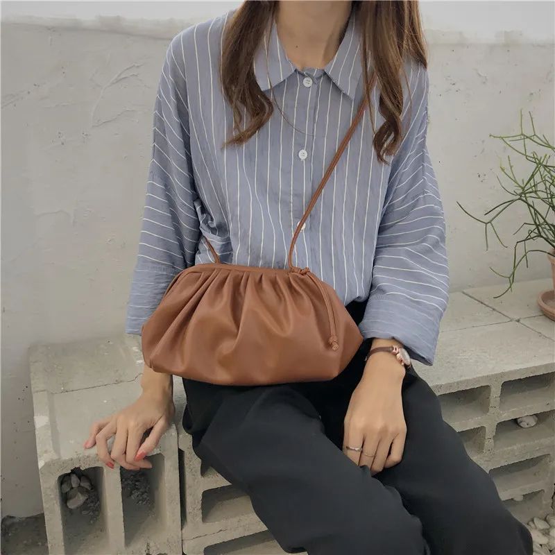 Soft Cloud PU Leather Women Handbag New Dumpling Crossbody Bag Shell Light Weight Shoulder Messenger Bag Folds Clutch Bag