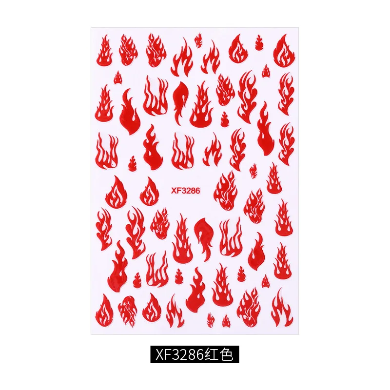 1PCS Flame Nail Stickers Flame Nail Art Decals Holographic Gold Silver Fires On Manicure Stencil Stickers Nail Art Decoration - Цвет: XF3286 Red