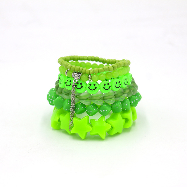 Goth Harajuku 6Pcs/Set Acrylic Pink Fruit Smiley Star Heart Beads Bracelets Wristband For Women Egirl Aesthetic Y2k Jewelry