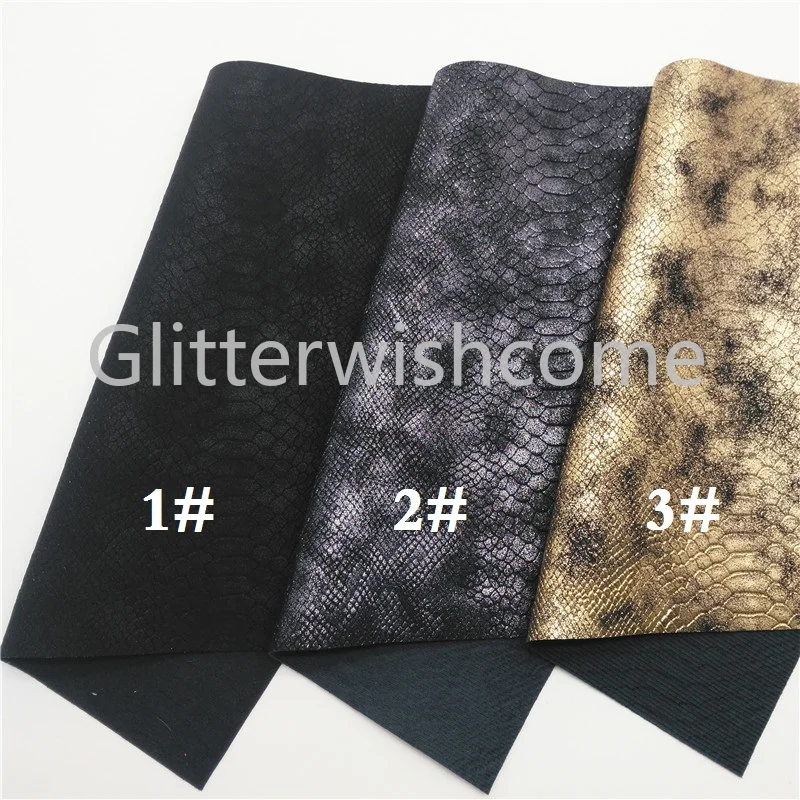 Glitterwishcome 21X29 см A4 Размер Металлическая Змея искусственная кожа ткань, синтетическая кожа ткань листы, из искусственной кожи для бантов, GM496A