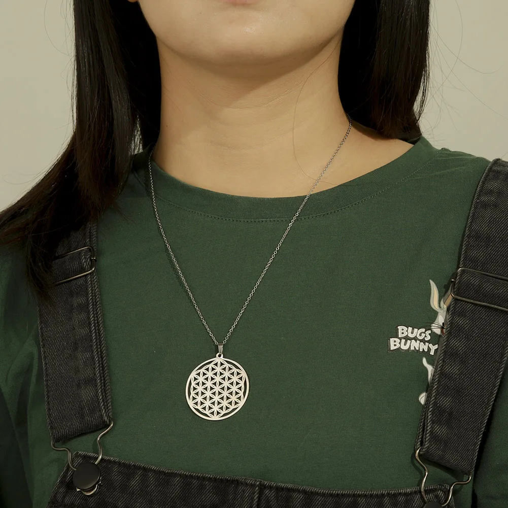 Колье чокер из нержавеющей стали в виде цветка жизни Серебряное золото|Цепочки| |