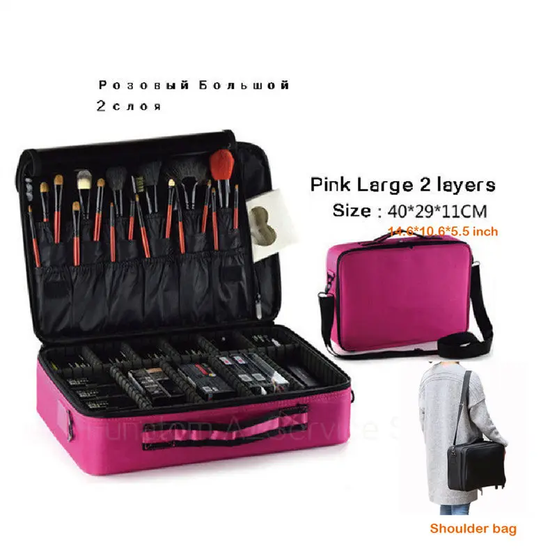 Hotpink L 2 layers Женский органайзер для профессионального макияжа сумка для путешествий багажная сумка большая Хранение Косметики коробка чемоданы макияж сумки косметичка Горячая - Цвет: Hotpink L 2 layers