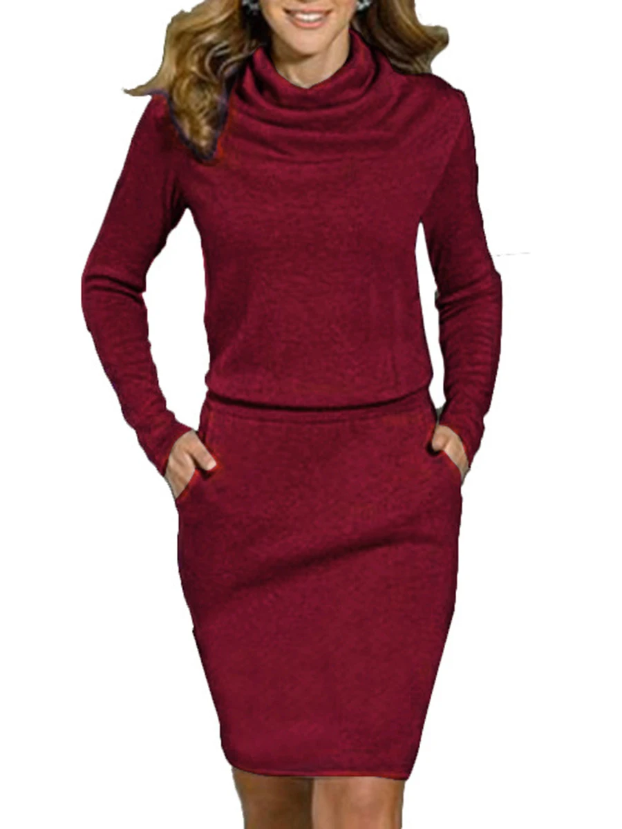 Облегающие платья с воротником хомут разрезом и карманом|Платья| |