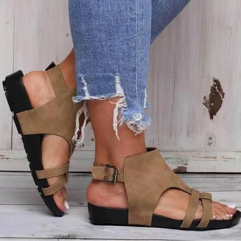 

Ladies Sandals Clip Toe Flat Women Platform PU Leather Gladiator Shoes Summer Female Flip Flop Zipper Plus Size Casual Woman