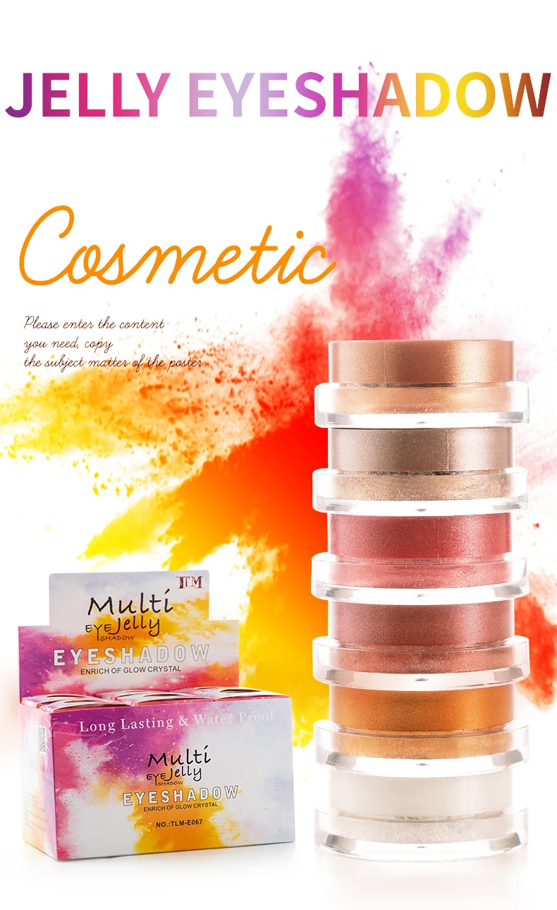 

TLM 6 Colors Jelly Pearlescent Eyeshadow Smooth Multi-color Eye Shadow Makeup Powder Water-Resistant Eye Beauty Make Up TSLM1