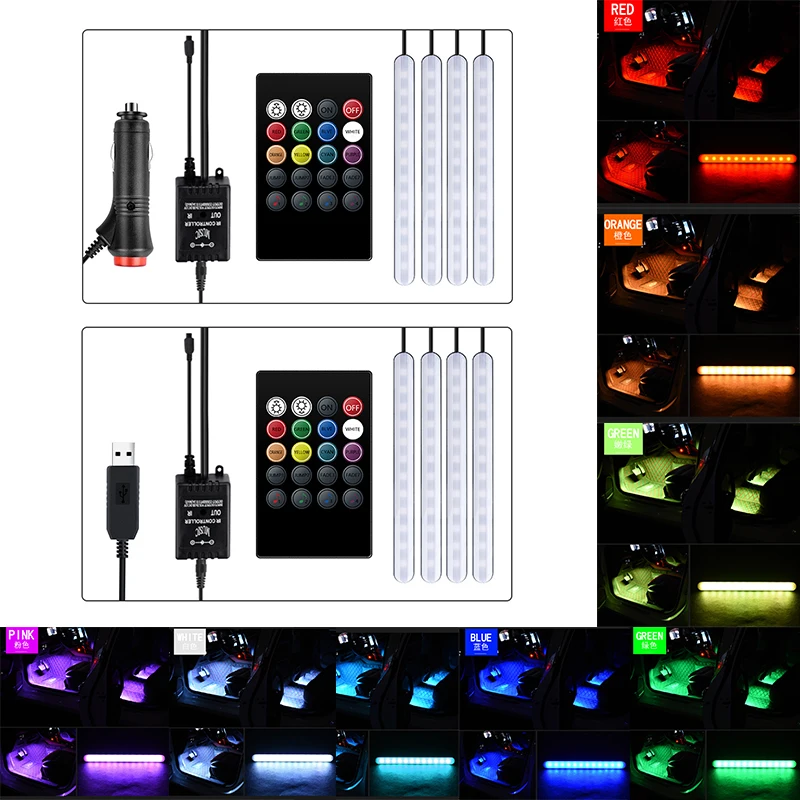 

1 Set New Car RGB LED Strip Light Music Mode Remote Control 12V Auto Interior Decorative Atmosphere Lights Pathway Floor Lamp